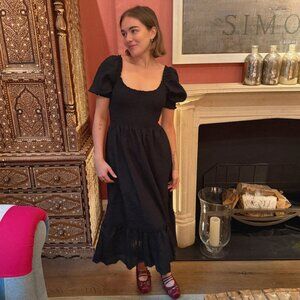 Hill House Black Puff-Sleeve Midi Dress